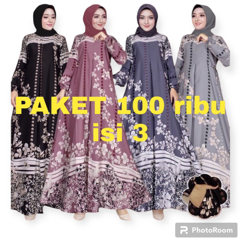 PAKET 100 ribu isi 3 gamis selena premium lengan kerut