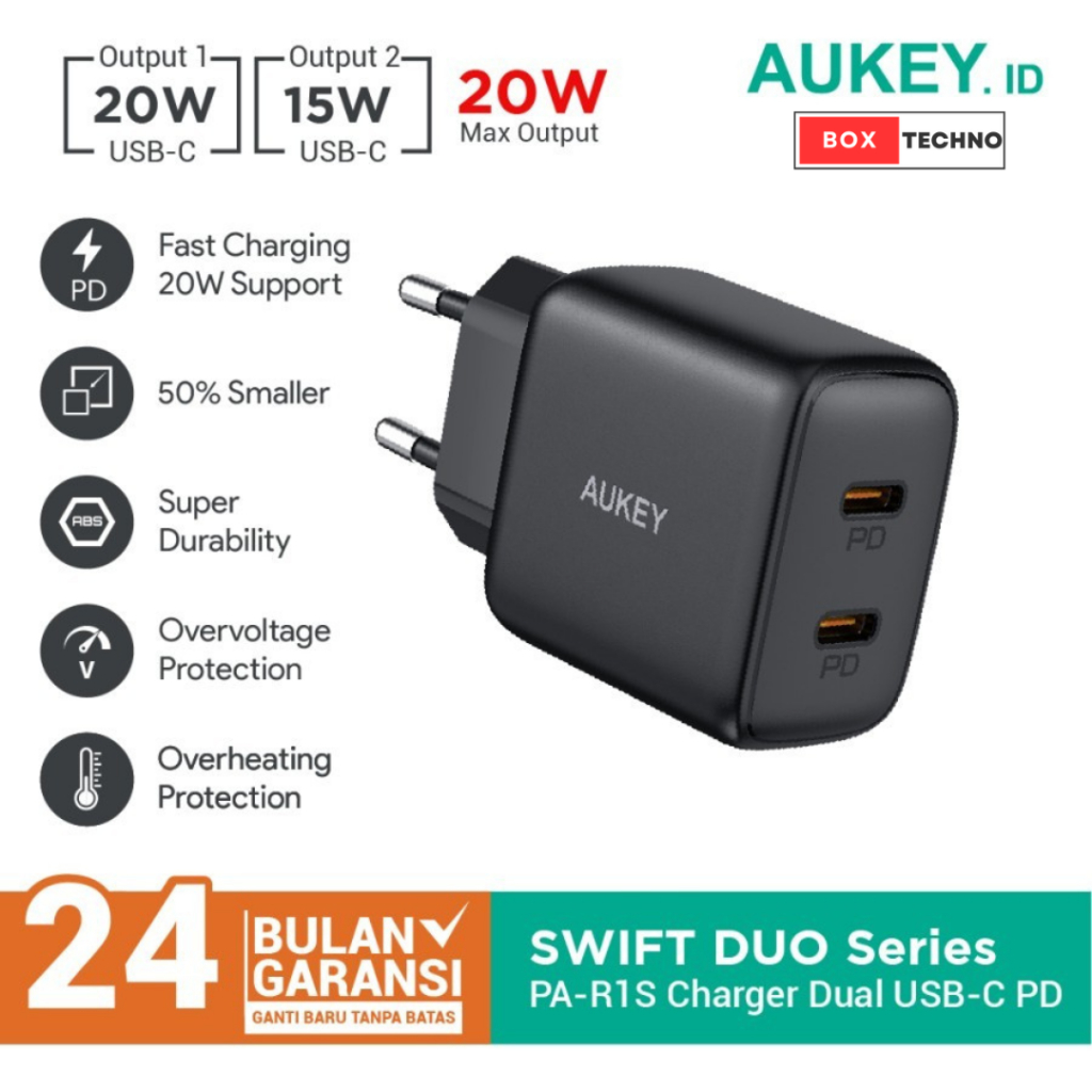 Charger Aukey PA-R1S 20W Dual USB-C PD