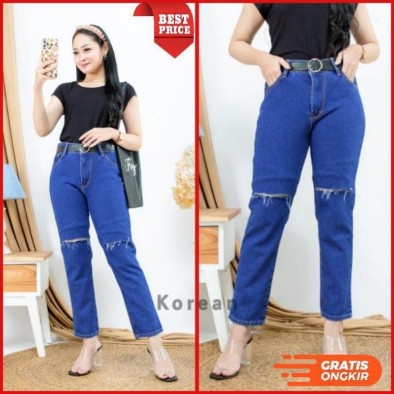 celana jeans wanita polos boyfriends jeans trandy/boyfriend jeans kekinian sobek paha/ celana jeans 