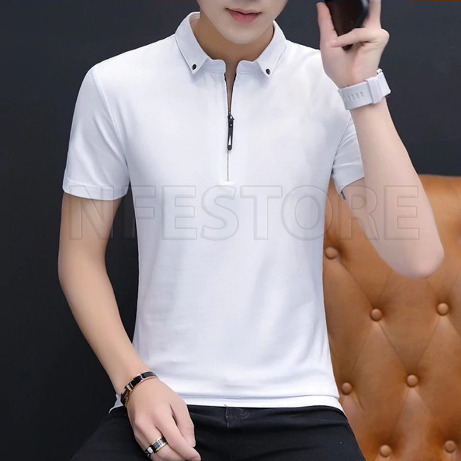 Kaos Pria Lengan Pendek Elyon Putih Polos Kerah V-Neck Bahan Katun Combed 30s Baju Formal