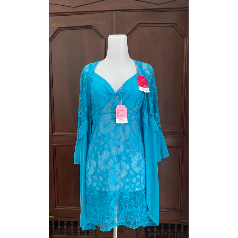 THE BRAHOUSE SET KIMONO + LINGERIE + GSTRING DRESS WARNA MAROON BEST SELLER