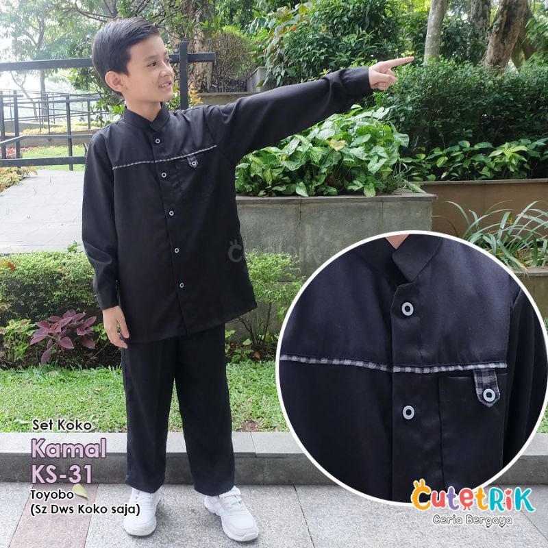 Setelan Koko Anak Laki Laki Baju Koko Anak Laki laki lengan Panjang  Koko Anak Warna Hitam Cutetrik