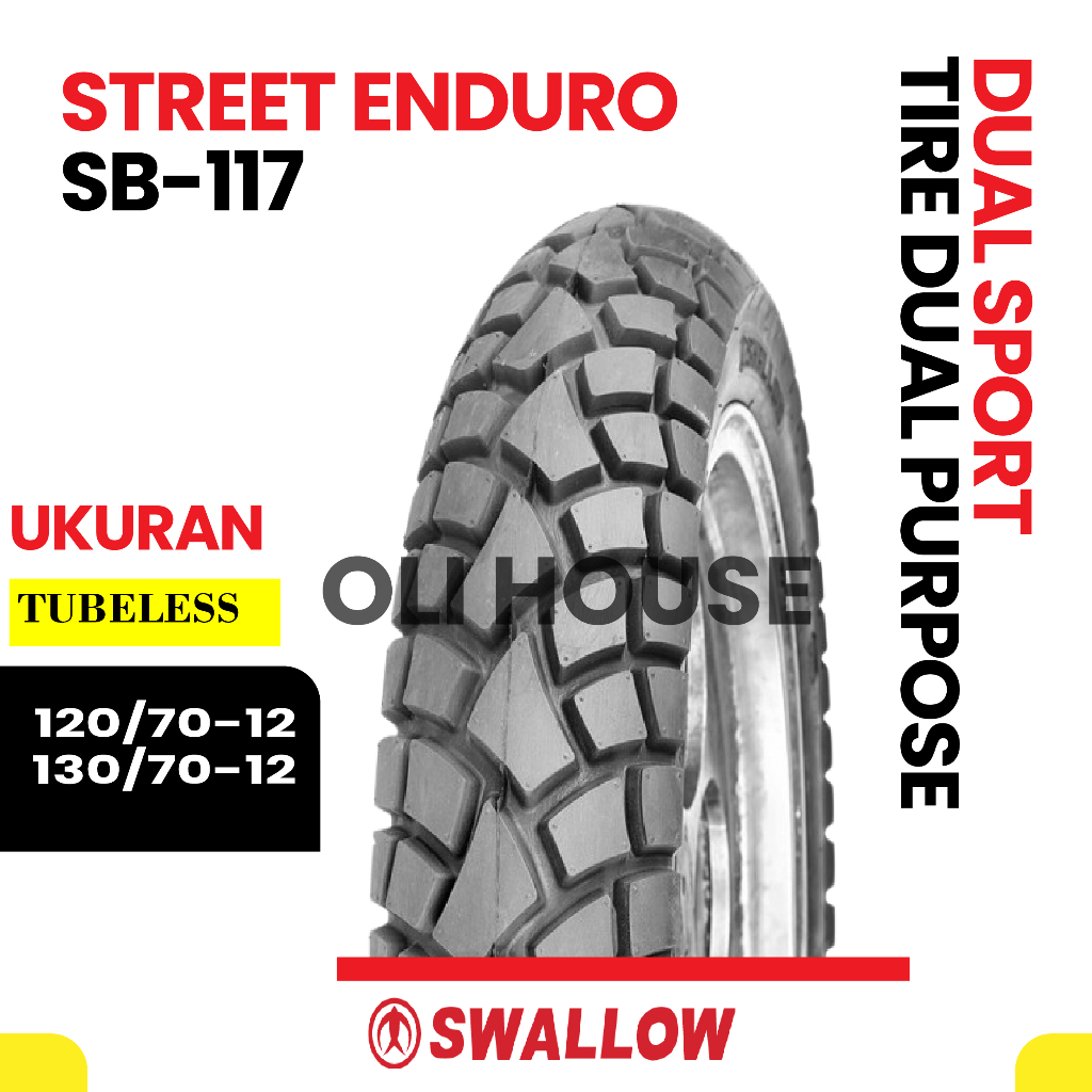 Ban Motor Swallow SB-117 Street Enduro SB-117 Ukuran 120/70 130/70 Ring 12 Tubeless