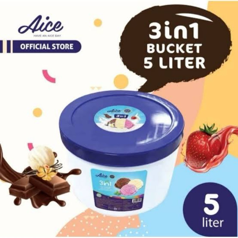 

Ice Cream Aice 5 Liter 3 in 1 Bucket / Es Krim 3 Rasa - Vanilla Cokelat Strawberry