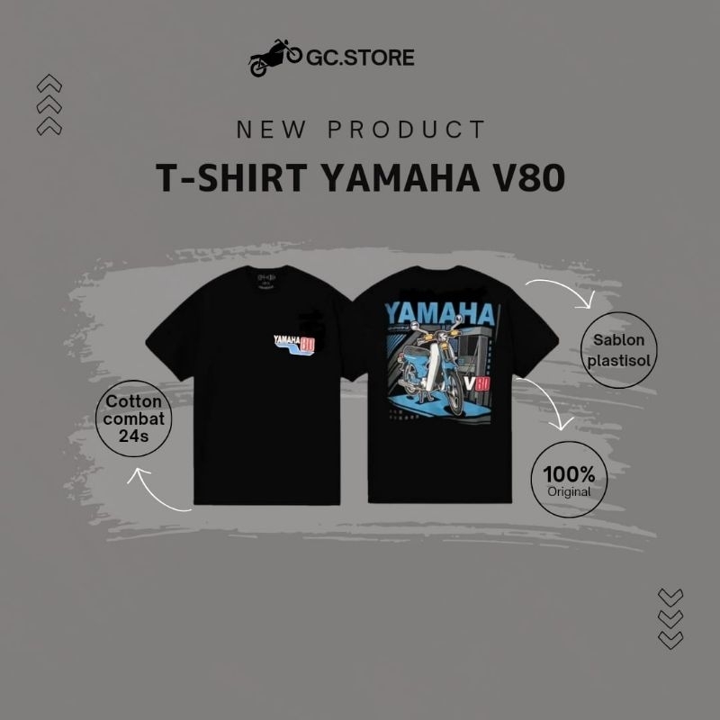 GC.store Kaos motor YamahaV80 biru crewneck hitam