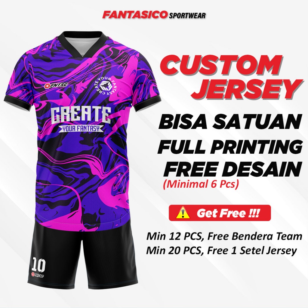 Fantasico Jersey Printing Futsal Custom Satuan Batik Keren Murah Polos Pink Hitam Rrq Gaming Badmint