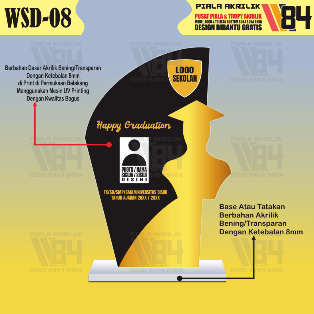 Plakat Wisuda, Piala Wisuda, Piagam Wisuda, Medali Wisuda, Plakat Akrilik Wisuda, Piala Wisuda Akril