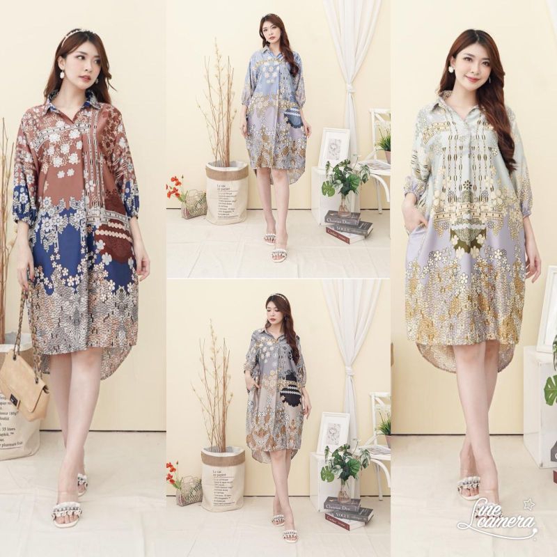 Dress/Tunik Kerah Full Kancing Bahan Maxmara Terbaru