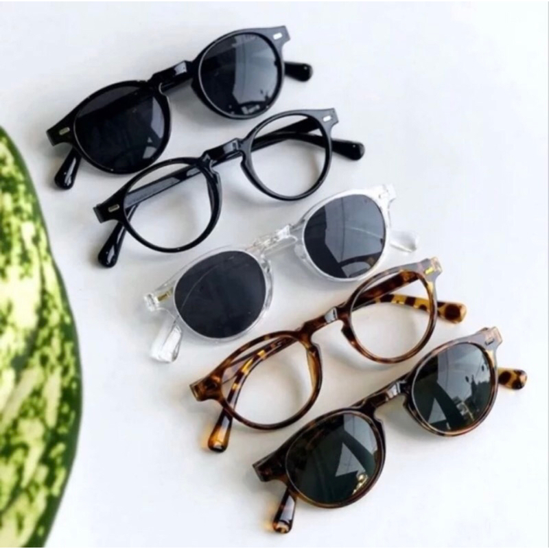Kacamata Hitam Retro vintage Bingkai Bulat Bingkai Kecil Tren Kaca mata Pria Wanita Modis