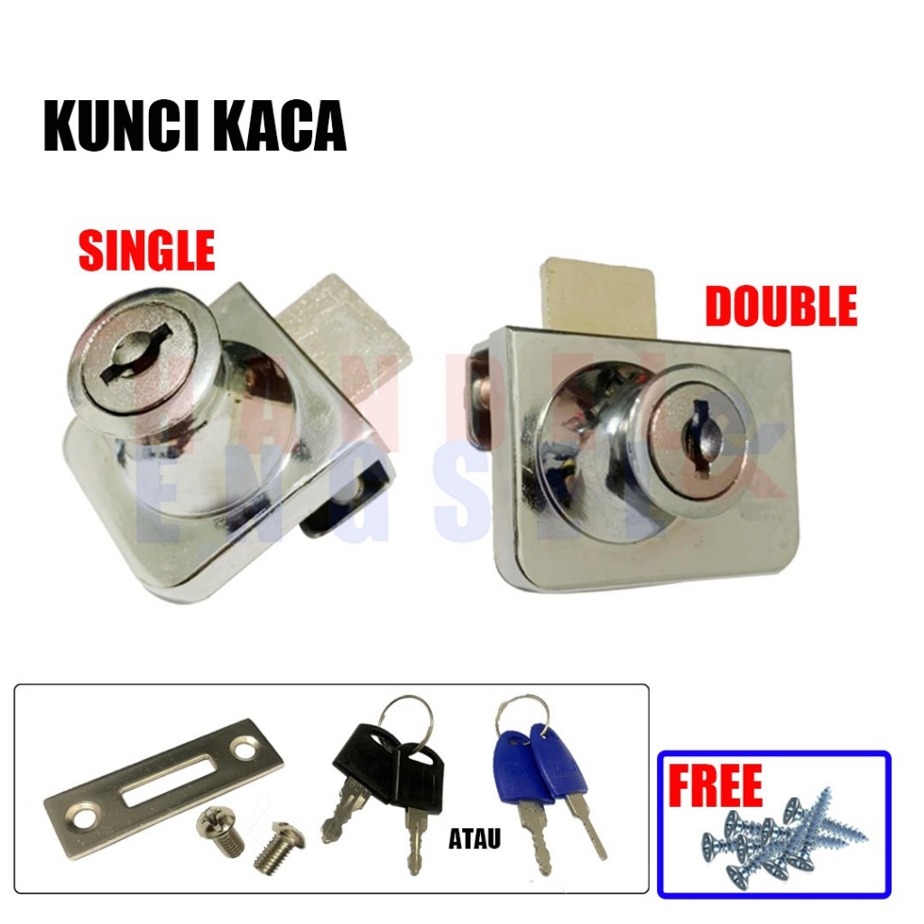 Kunci Lemari Etalase Kaca Jepit 2 Daun Kaca Kunci Kaca Jepit Singel dan Double