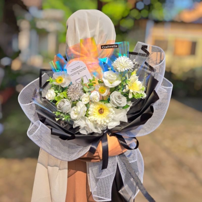 CRAFTVEILA BOUQUET | Buket Bunga Artificial (L) | Everlasting Flowers | KADO WISUDA CEWEK COWOK, ULANG TAHUN, TUNANGAN, WEDDING, ANNIVERSARY, HADIAH WISUDA CEWEK COWOK