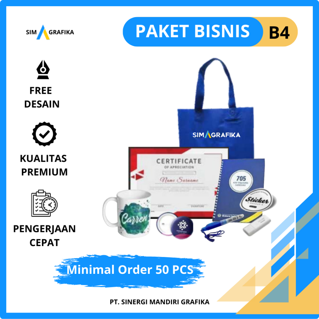 

Paket Seminar Kit Premium Untuk Berbagai Acara - Goodiebag, Sertiﬁkat, Note Ring Kawat, Pulpen, Sticker, Pin 58 mm, Flashdisk 4 GB,Mug Keramik (BISA CUSTOM-FREE DESAIN)