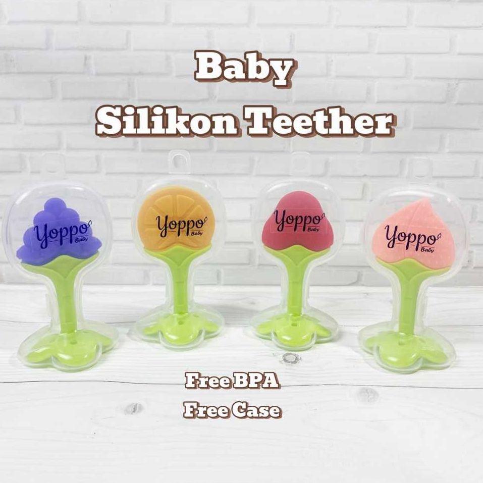 Yoppo Baby Teether Buah  Mainan Silikon Buah Bayi Free Case + Bpa Free