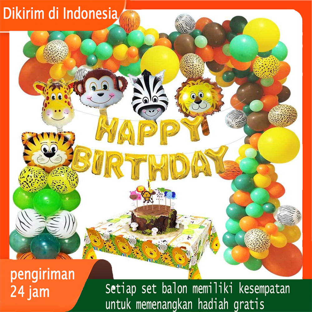Jungle Animal Dekorasi Pesta Ulang Tahun Anak Laki, Safari Happy Birthday Party Balloon With Latex B