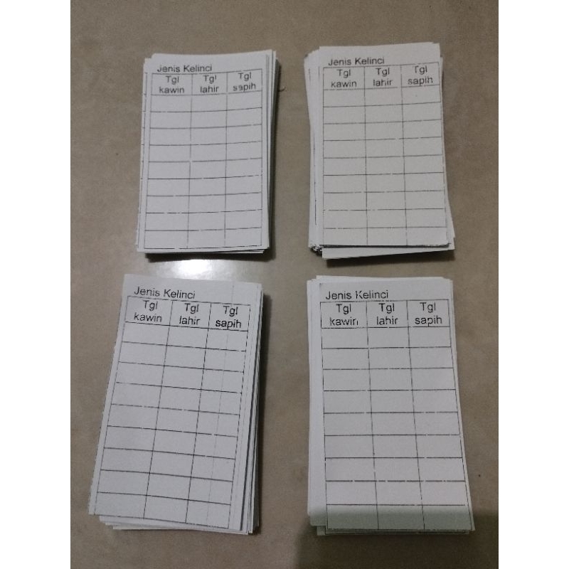

Kertas label data record peternakan