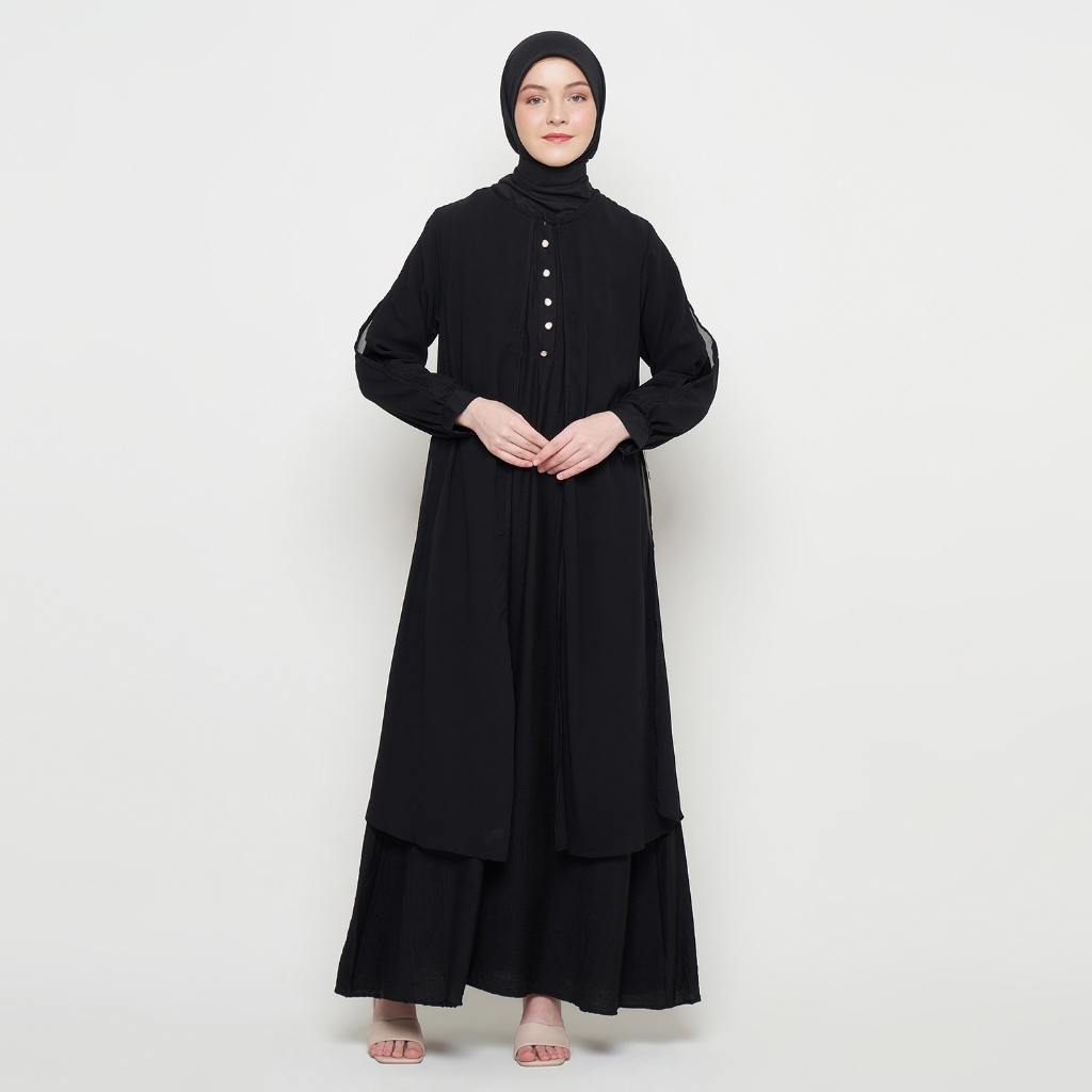 Gamis Wanita Pakaian Muslim Wanita Gamis Slit Warna Hitam SR277