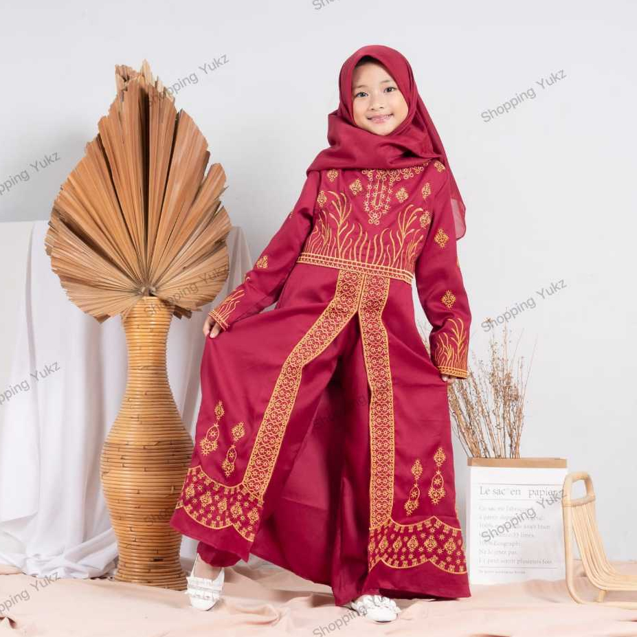 Baju Gaun Anak Perempuan Hijab Muslimah Umur 8-10 Tahun Setelan Baju Kondangan Anak Tanggung SD Leng
