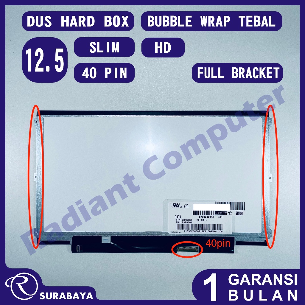 LCD LED 12.5 Slim 40 pin 1366x768 Full Bracket Kiri-Kanan