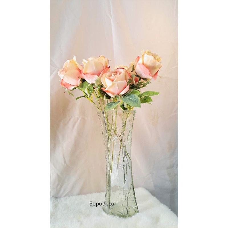 Vas Kaca Bening Tinggi Besar- Rigged Glass Flower Vase -Vas Wedding Decoration-Vas Bunga Besar-Vas K