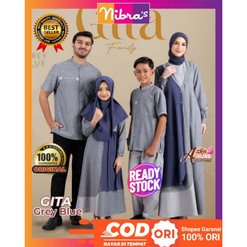 NIBRAS RAYA SERIES SARIMBIT GITA GREY BLUE NIBRAS / SARIMBIT NIBRAS 2024 / BAJU LEBARAN FAMILY SET 2