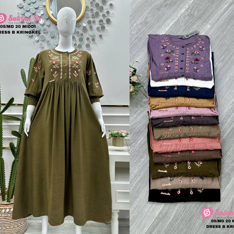 Dress Midi Katun Linen Crinkle Krinkel Crinkel Salvina YS