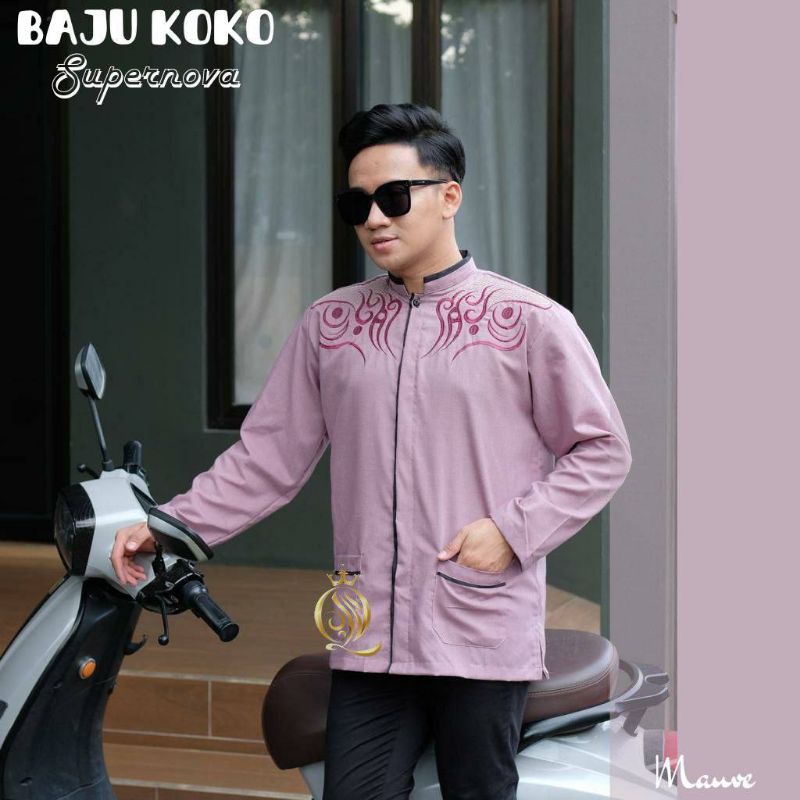 baju Koko Pria Bordir Lengan Panjang mewah Bahan Supernova Terlaris 2024