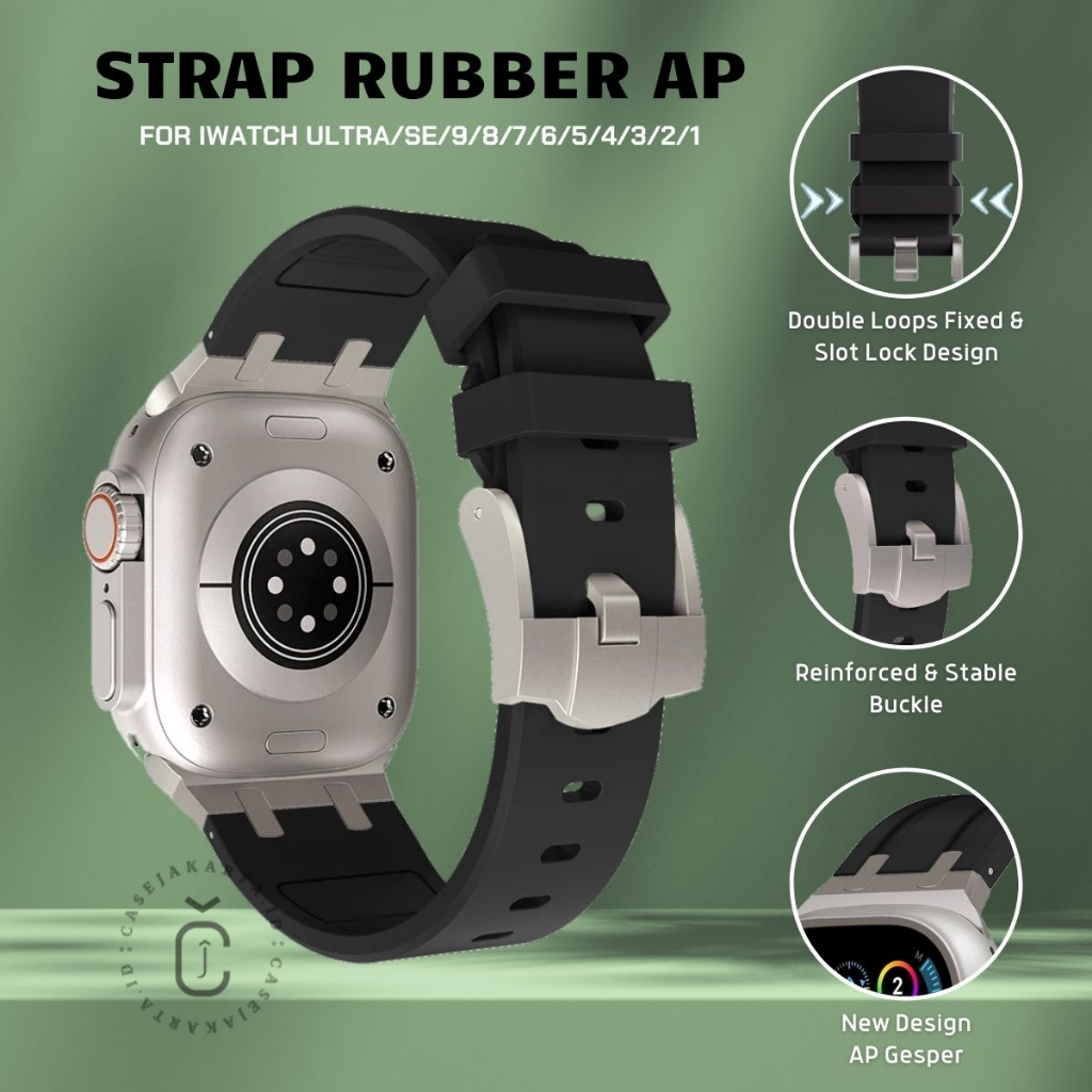 ( TANPA JAM ) " Sport Band Rubber AP "  Tali Strap Iwatch Anti Noda - Series ULTRA 9 8 7 SE 6 5 4 3 