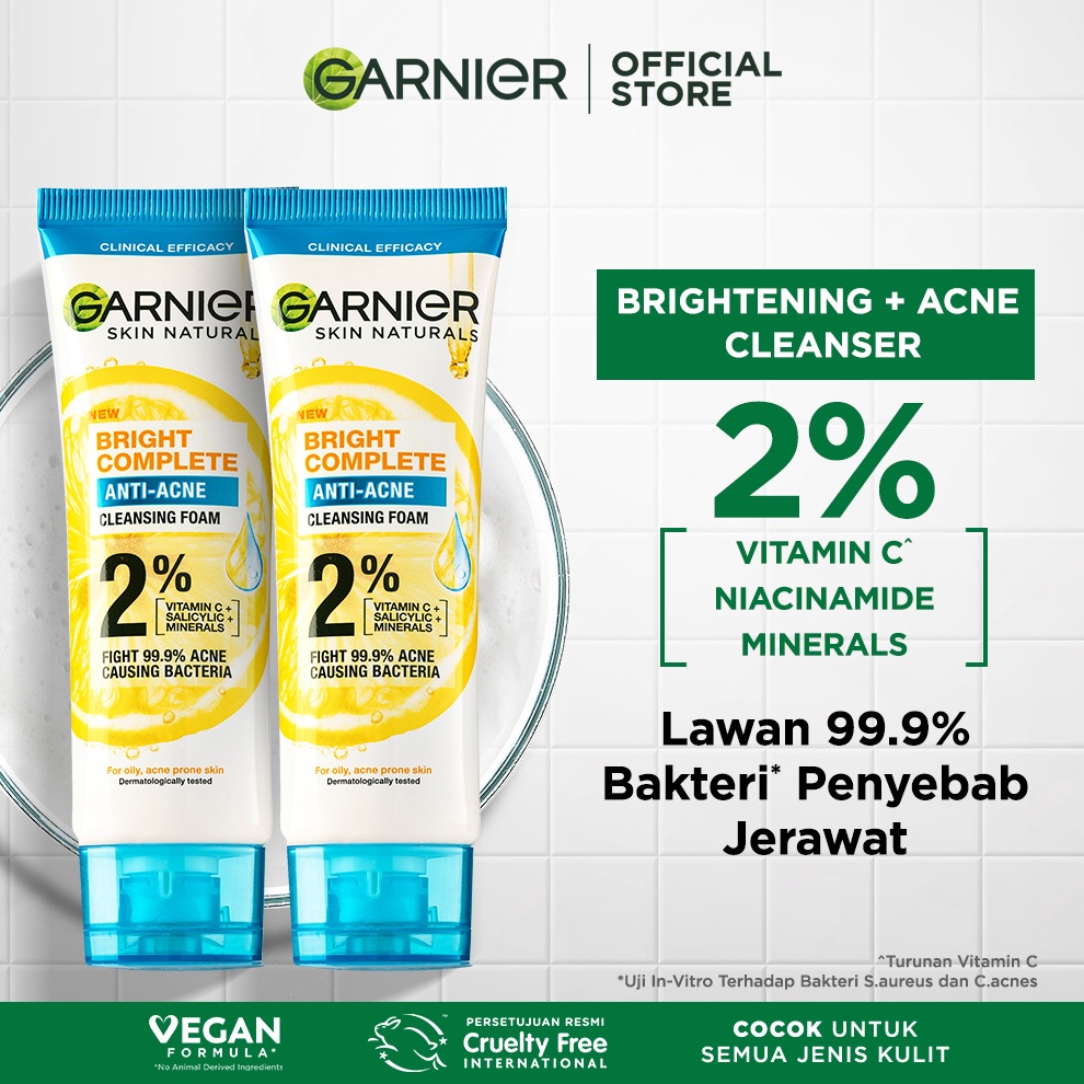 ART H53V PAKET HEMAT ISI 2 Garnier Bright Complete 3in1 Anti Acne Facial Cleanser Skin Care  1ml