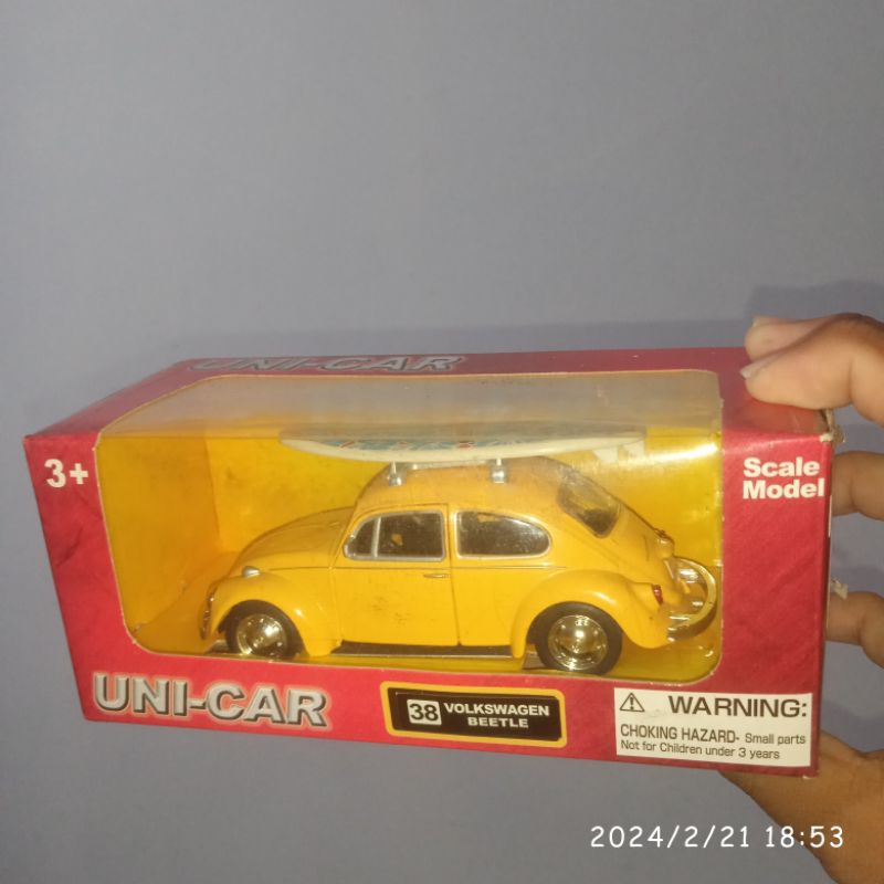 Uni car unicar VW Volkswagen beetle kodok kuning Bumblebee skala 32 36 surfing board surf papan selu
