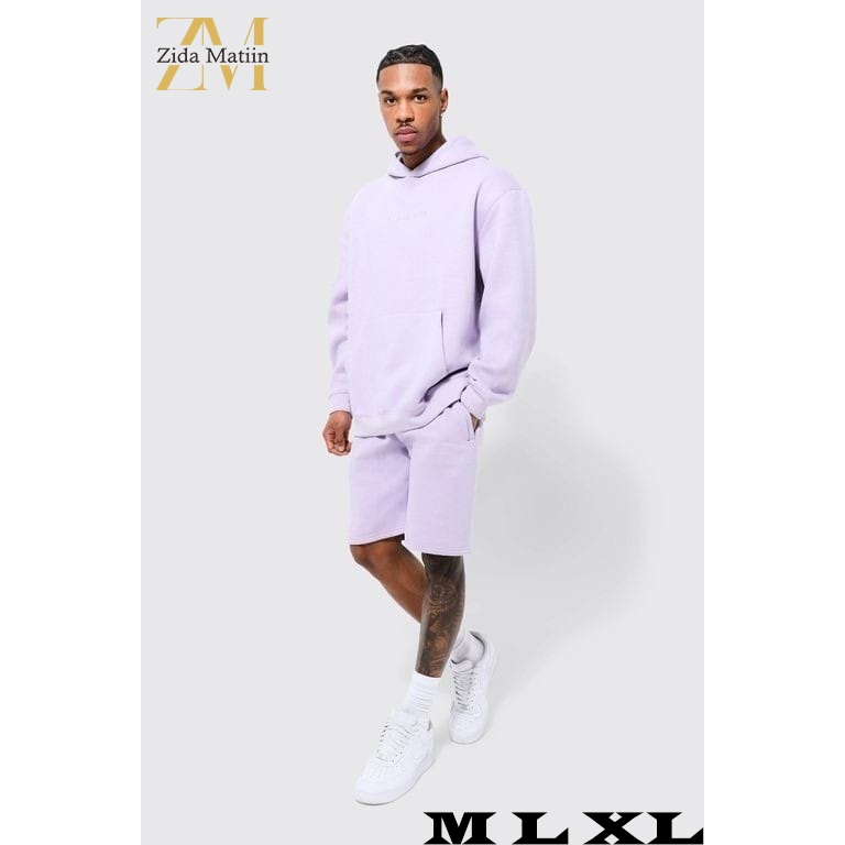 Zida Matiin - Set Hoodie Azmi Pria Kekinian One Set Hoodie Dan Celana pendek Kekinian Bahan Fleece