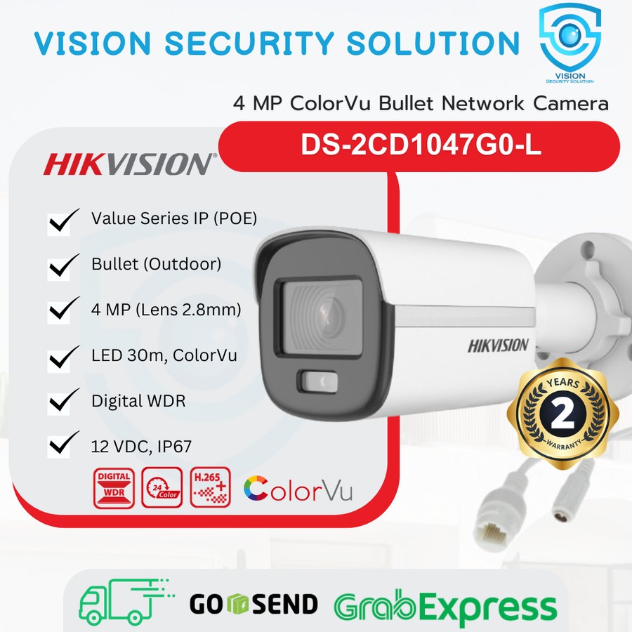 Kamera CCTV IP Hikvision Outdoor 4MP DS-2CD1047G0-L Colorvu Lite