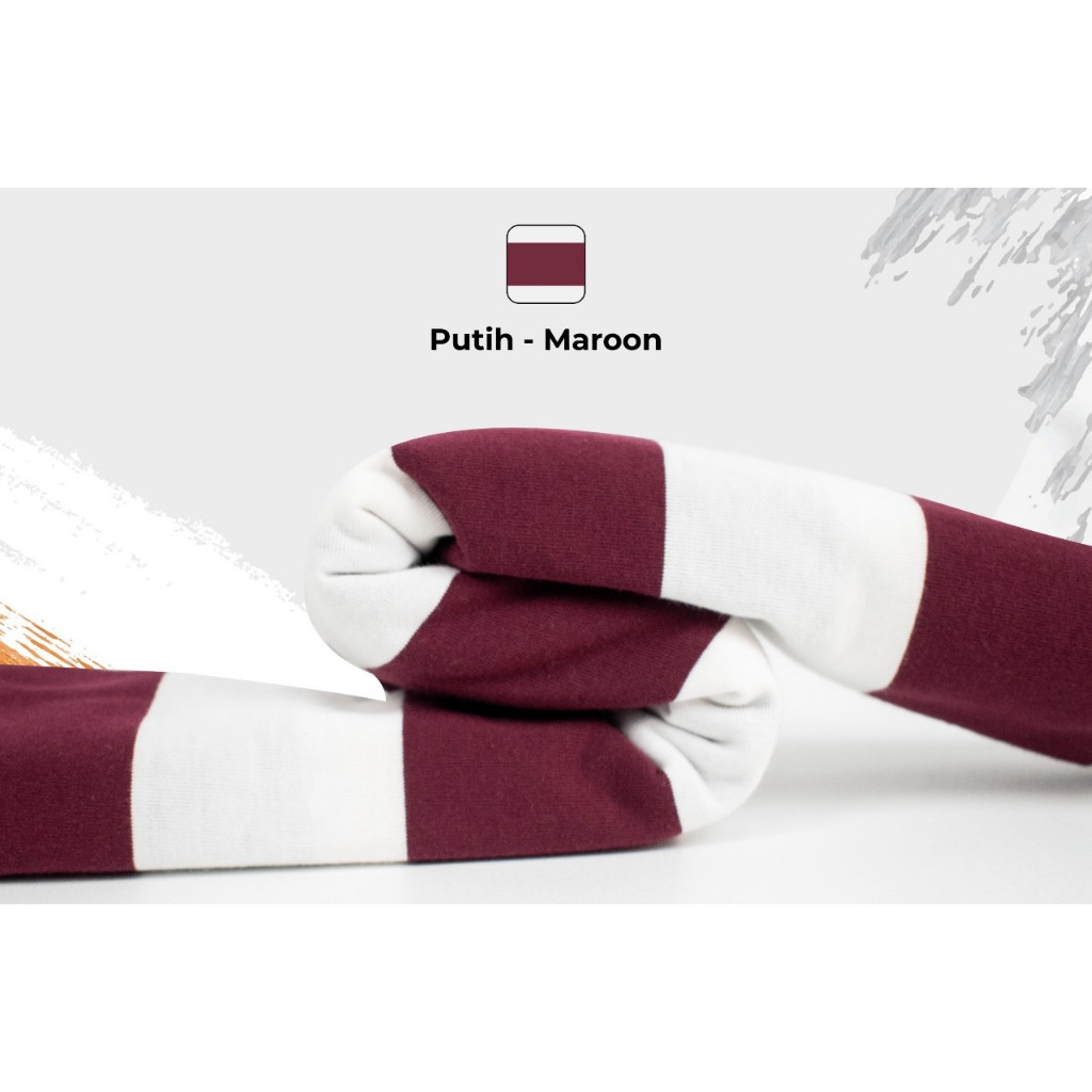Kain Bahan Kaos Salur Besar 5cm Putih - Maroon CVC 24s Corak Motif Garis Stripe Lebar 5 cm x 5 cm Kh