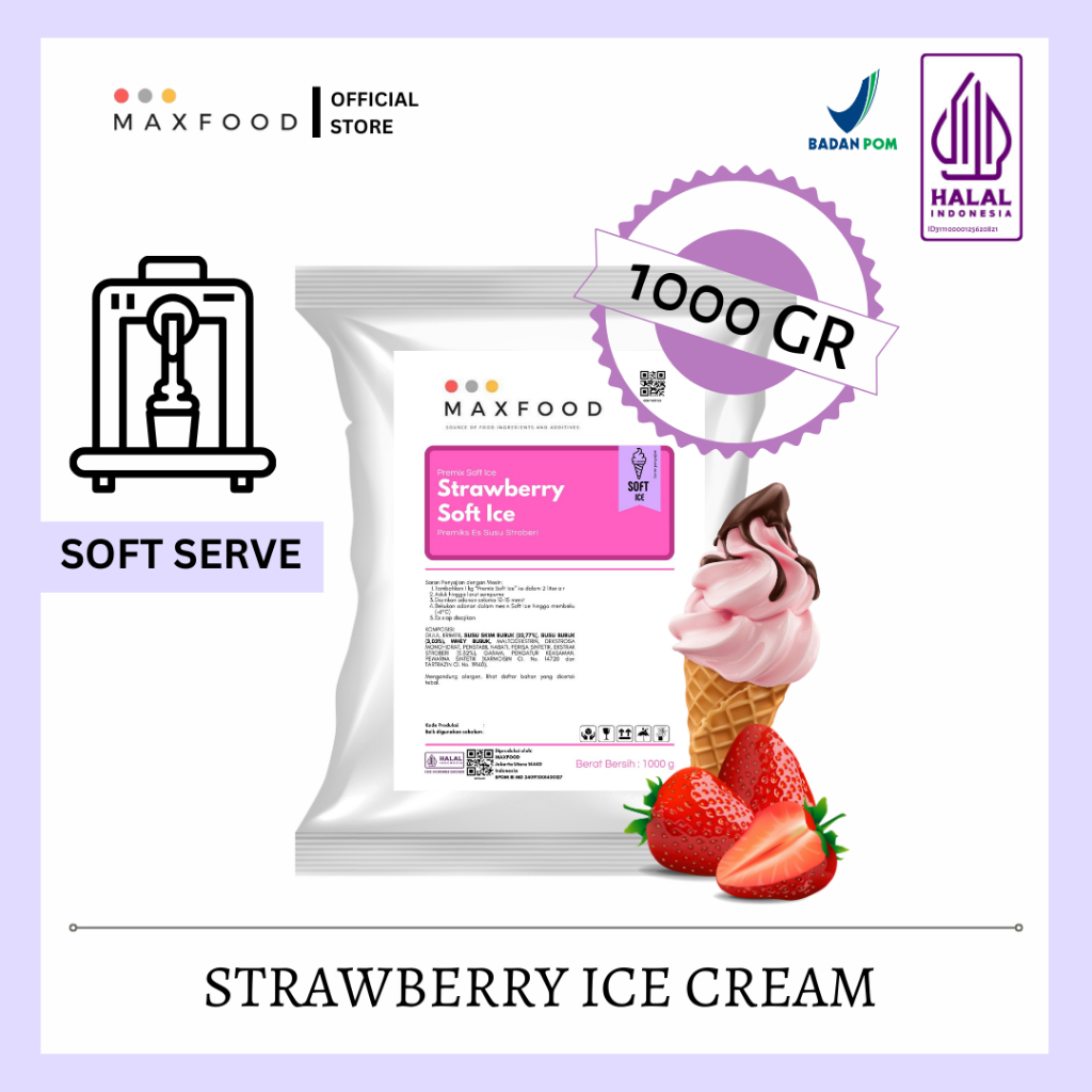 

MAXFOOD - Soft Strawberry Ice Cream Powder / Bubuk Soft Es Krim Rasa Stroberi 1 Kg