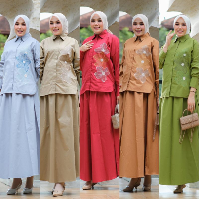 (x8) DLOVERA FELIA Baju Setelan Rok Katun Wanita Muslimah Fellia Set Rok by D'Lovera . Nazra Sha