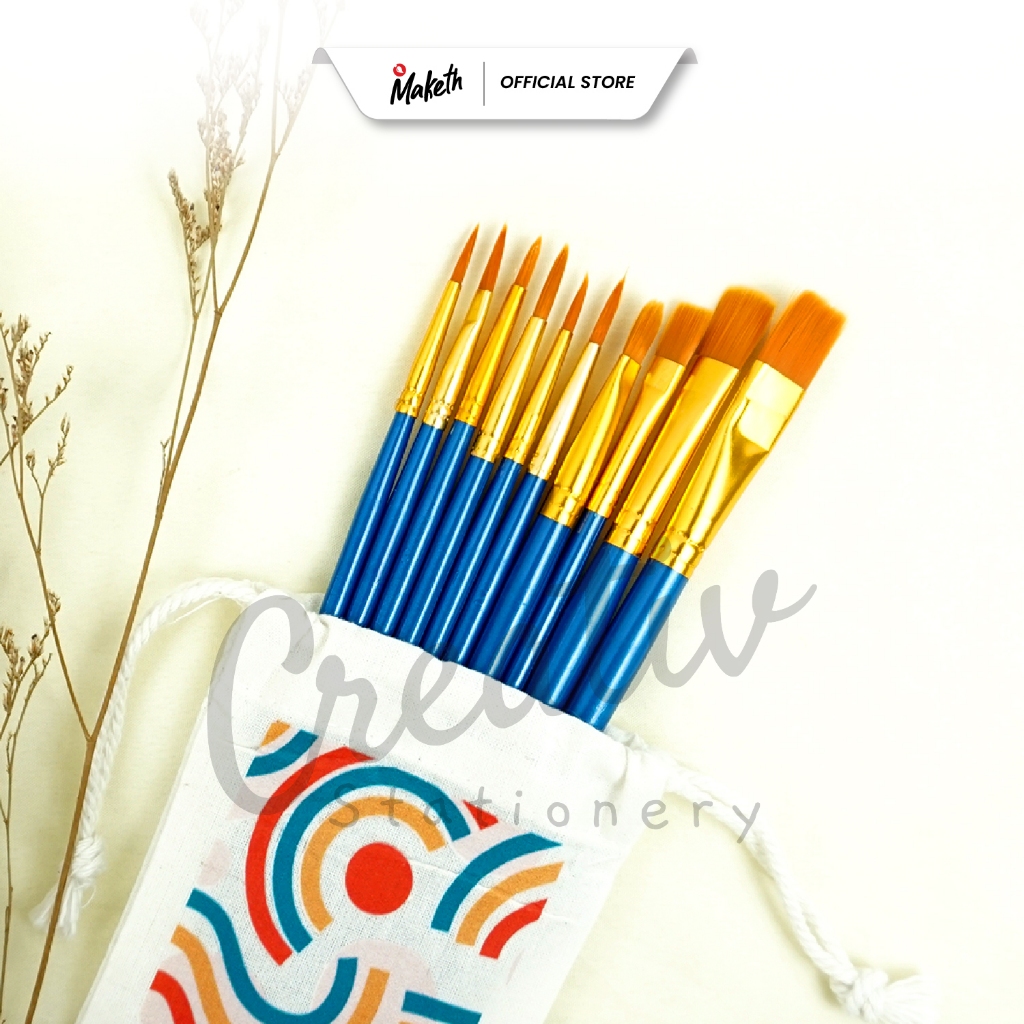 

Kuas Lukis Set Artist Brush Lengkap Round Flat 10 Pcs [Ptk] Ak-10