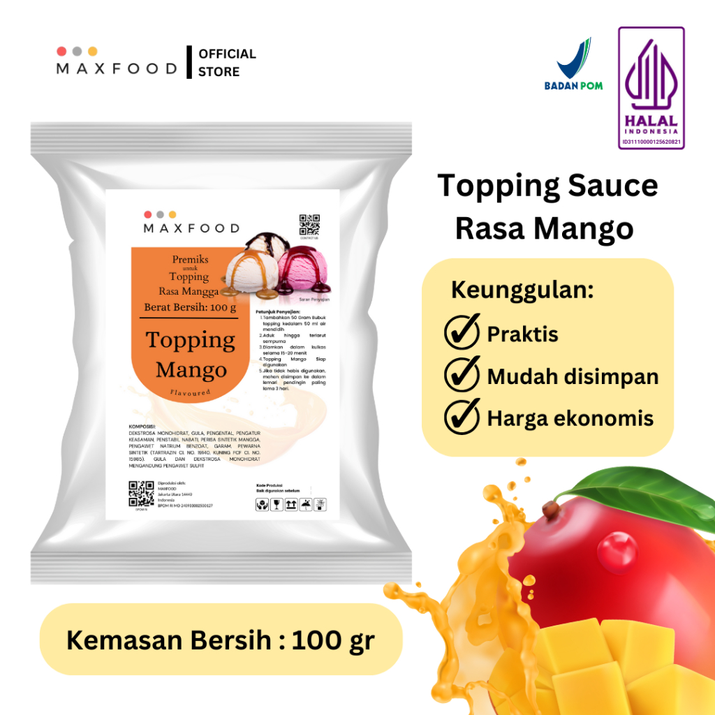 

Topping Sauce Mango / Bubuk Saus Rasa Mangga 100 GR