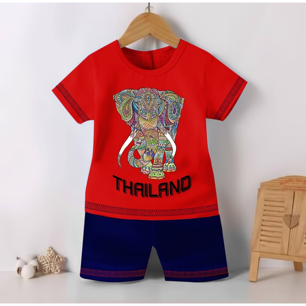 Asher shop - Kaos Stelan Anak Laki Laki Perempuan Kaos One Set Cowok Cewek Motif Thailand Batik