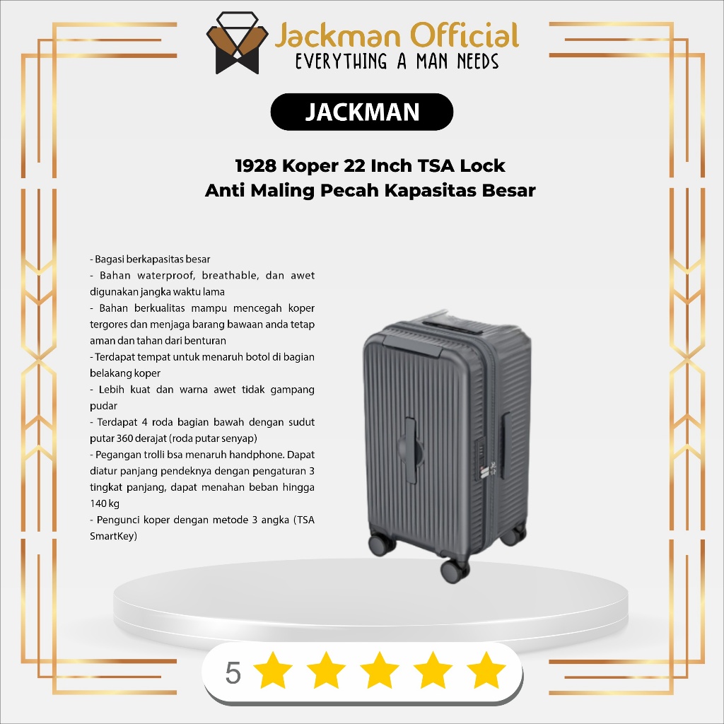 JACKMAN 1928 Koper 22 Inch TSA Lock Anti Maling Pecah Kapasitas Besar