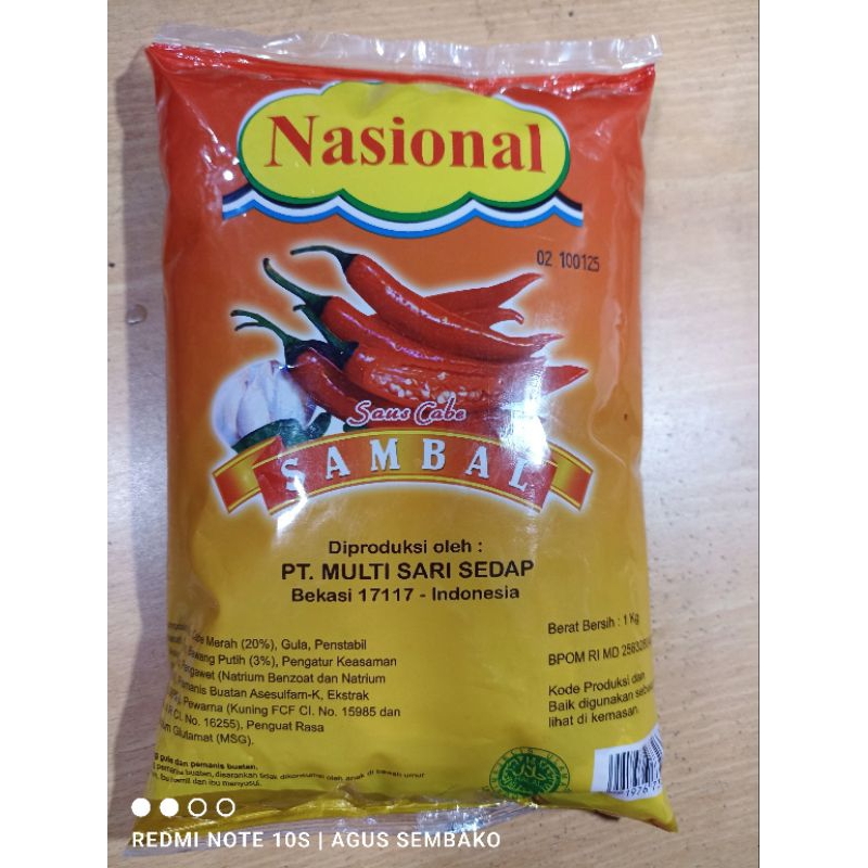 

1 bks sambal asli nasional 1 kg - sambal guna 1 kg - sambal cabe gunung 500 gram