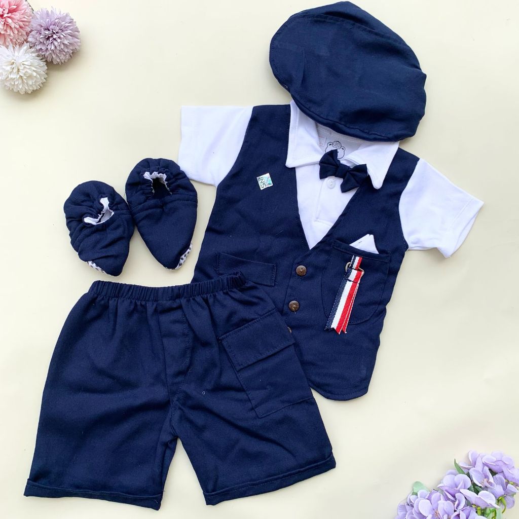 QUEBEECLOTH-Baju setelan kemeja 0-6bulan rompi celana tuxedo pesta lucu bestseller anak bayi laki la