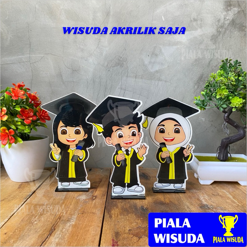 Piala Wisuda Akrilik (Hijab Hitam) Akrilik Saja - Piala Akrilik Almamater Hitam Kuning - Piala Wisuda - Plakat Akrilik Wisuda - Plakat Akrilik