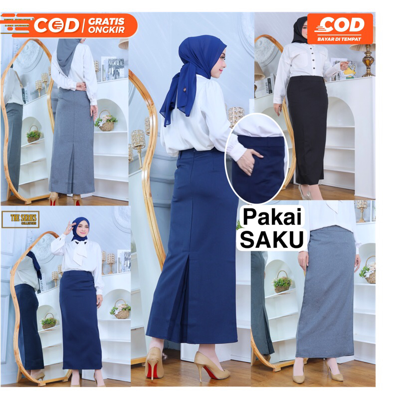 ROK SPAN RAMPEL BELAKANG PAKAI SAKU/KANTONG. Rok kerja wanita . Rok kuliah.Rok ospek. Rok formal