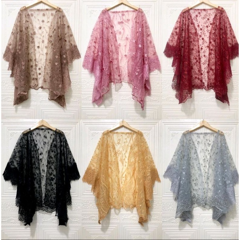 	 outer cardigan kebaya bridesmaid baju kondangan tille mix brokat rendah	
