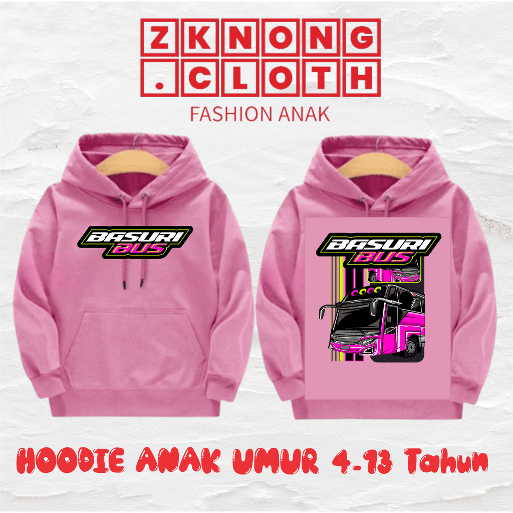 ZKNONG.CLOTH Hoodie Anak Premium Umur 4-13 Tahun Bus Black Pink Basuri telolet