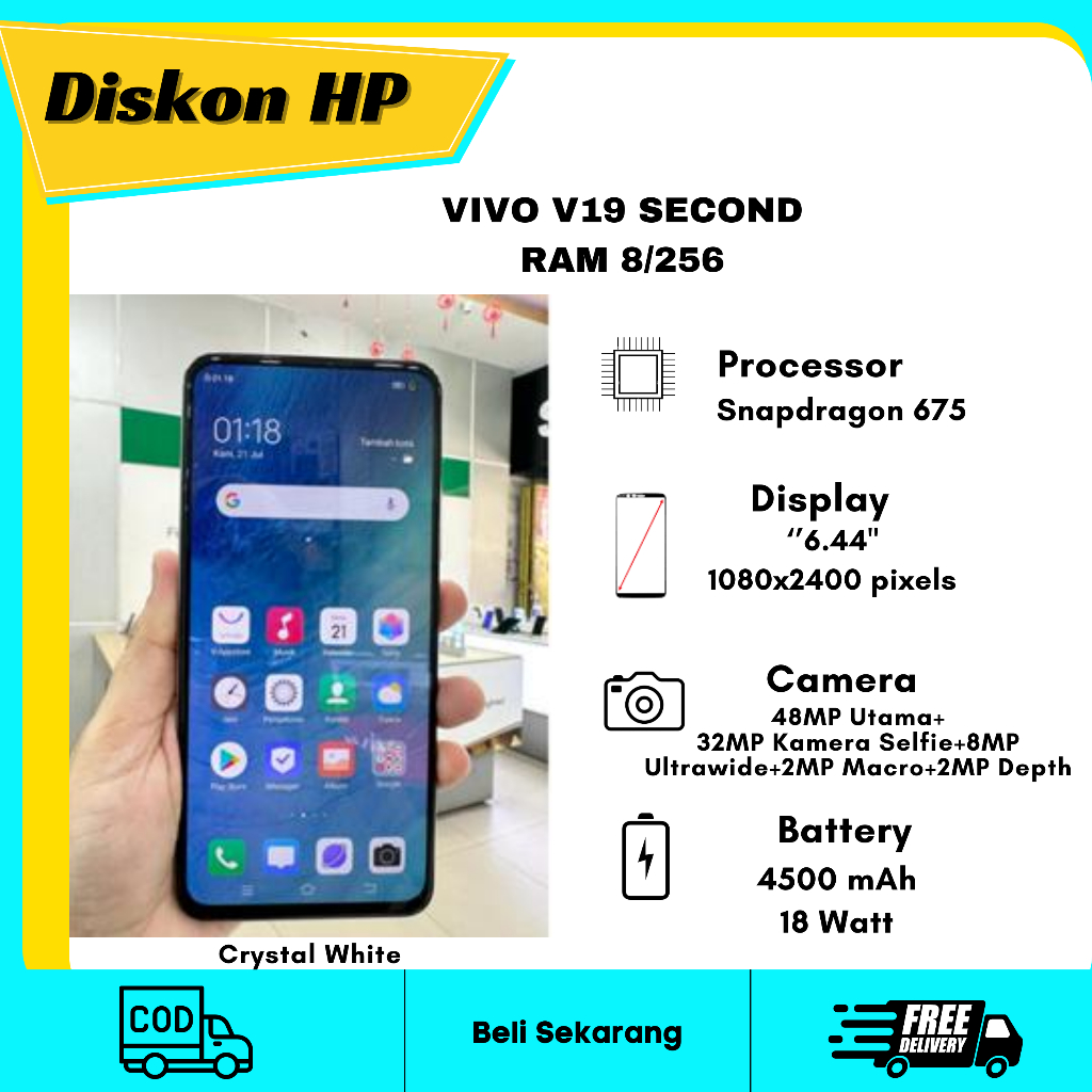 VIVO V19 RAM 8/256 ORIGINAL VIVO - CRYSTAL WHITE