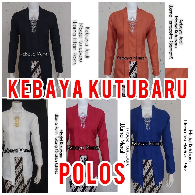 Atasan Wanita Kebaya Kutubaru Polos Lengan Panjang Baju Adat Jawa Tradisional Bahan Katun Ready Size