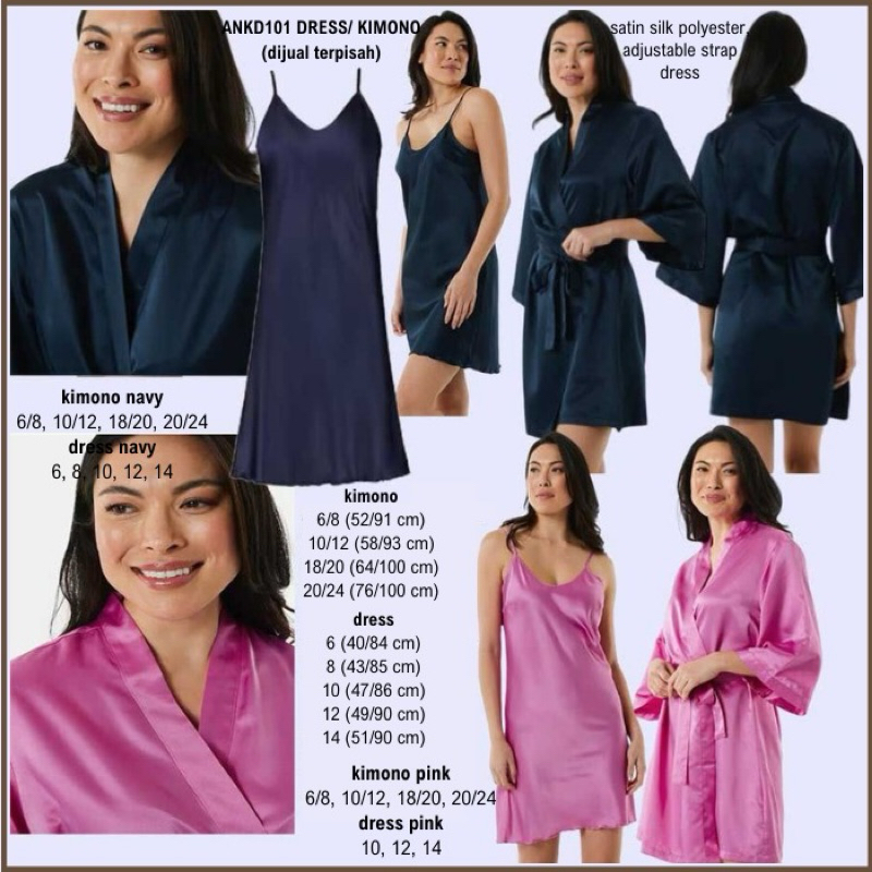Piyama Dress Kimono (Dijual Terpisah) Bahan Satin branded ANKO Original