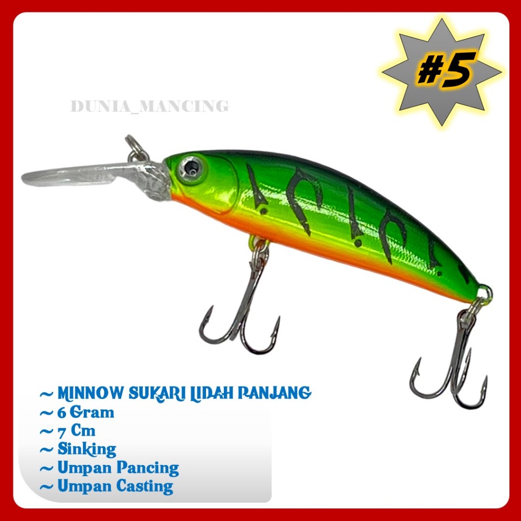 Minnow sukari lidah panjang [6 gram] [7 cm] sinking umpan pancing umpan casting - DMB08