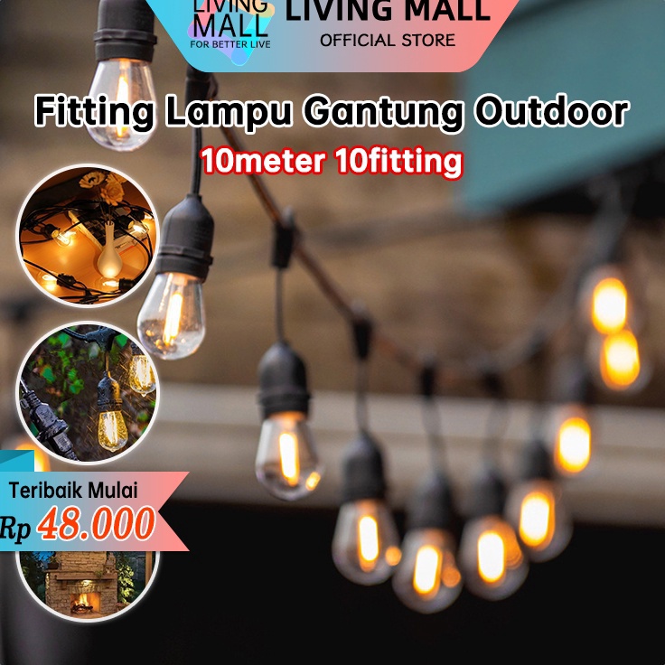 Rz Fitting Lampu Gantung Outdoor Kabel 1 Meter 2 Fitting LAMPU GANTUNG dekorasi  Lampu Hias Cafe