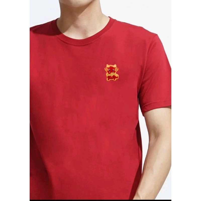 BAJU BORDIR RED DRAGON - Baju Kaos Atasan Bordir Patch Motif Chinese New Year Premium - Lengan Pende